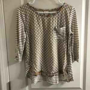 Anthropologie Postmark 3/4 Sleeve Tee Dots Stripes